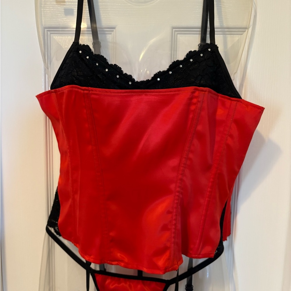 Red and Black Lace Chemise with Adjustable Straps